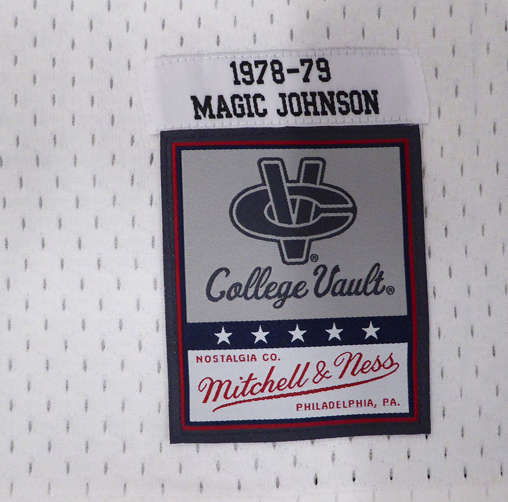 Michigan State Spartans Magic Johnson Autographed White Mitchell & Ness Jersey (Misspelled) Beckett BAS QR #4W062607