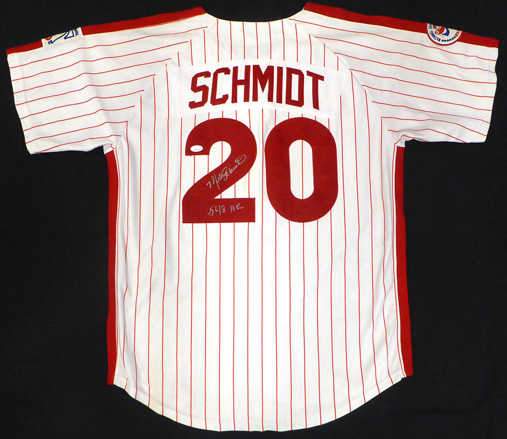 Philadelphia Phillies Mike Schmidt Autographed White Custom Jersey "548 HR" JSA #WIT061359