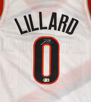 Portland Trail Blazers Damian Lillard Autographed White Custom Jersey Beckett BAS QR #BR50449