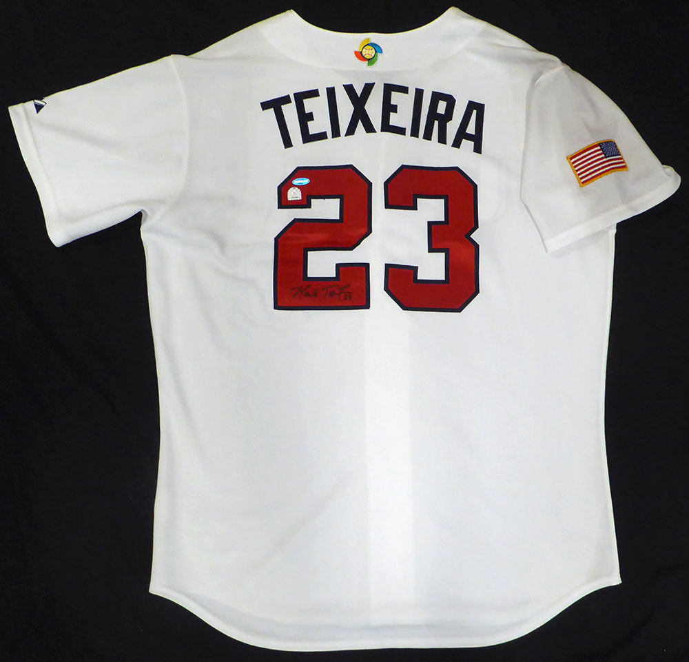 WBC Team USA Mark Teixeira Autographed White Authentic Majestic Jersey MLB Holo #MT00727885