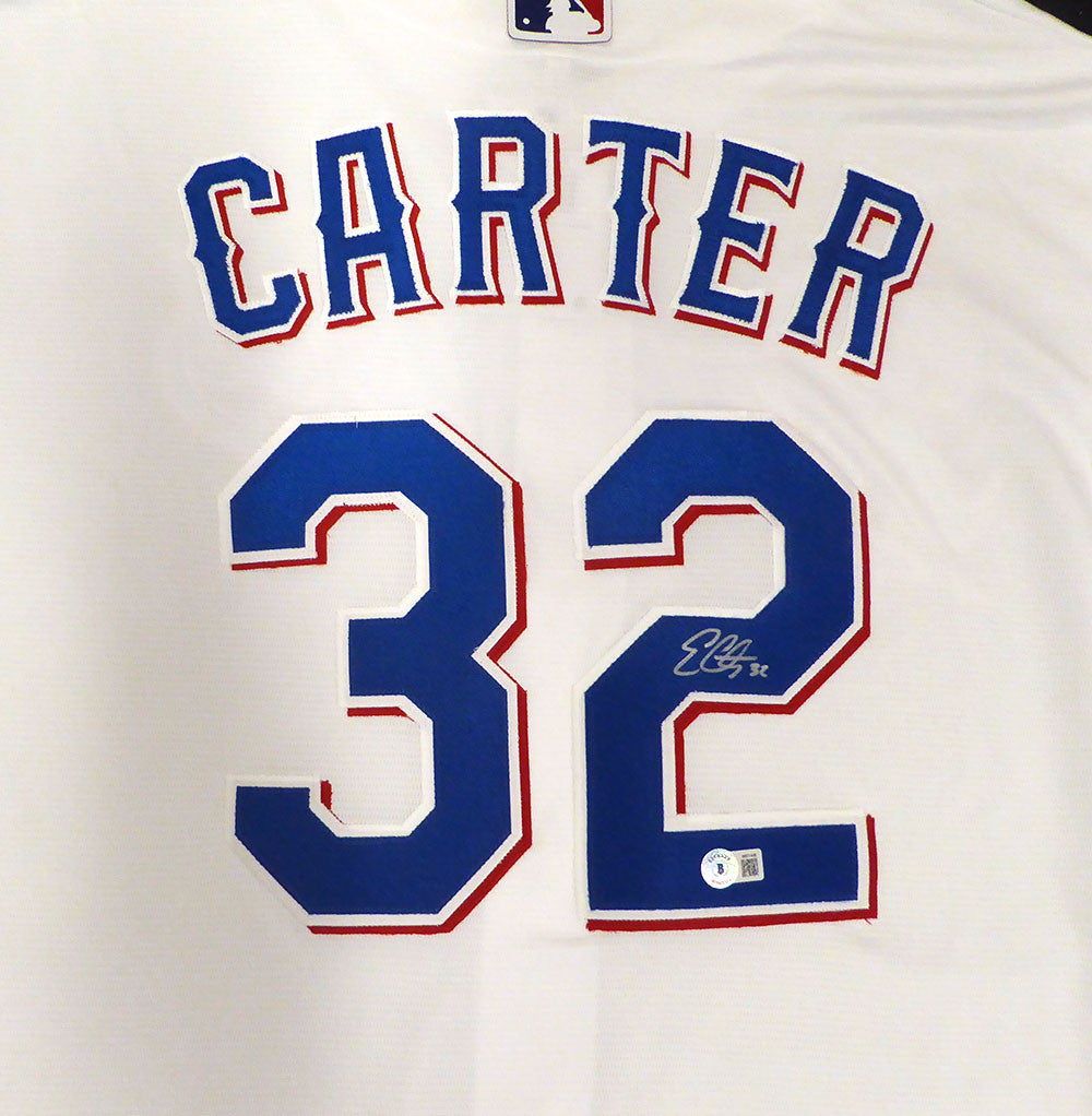 Texas Rangers Evan Carter Autographed White Nike Jersey Beckett BAS QR #W871448