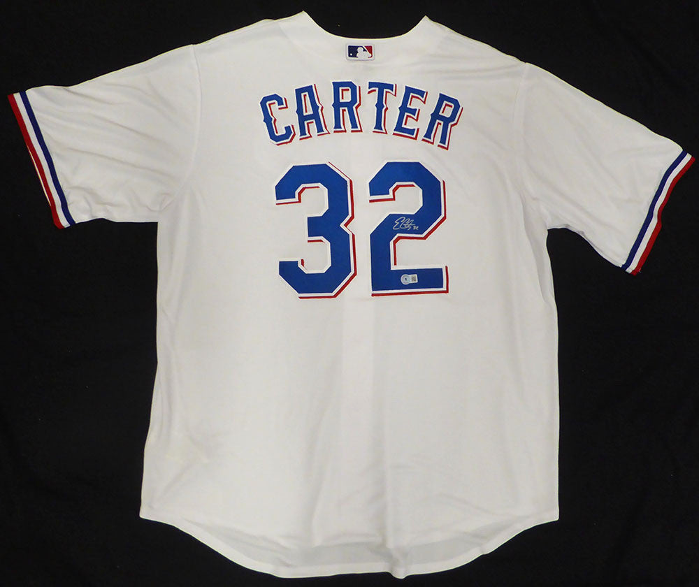 Texas Rangers Evan Carter Autographed White Nike Jersey Beckett BAS QR #W871448