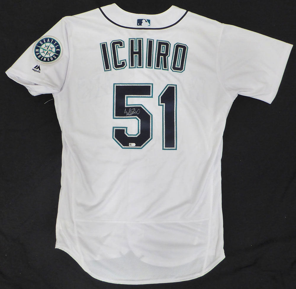 Seattle Mariners Ichiro Suzuki Autographed White Authentic Majestic Jersey MLB Holo #JD345231