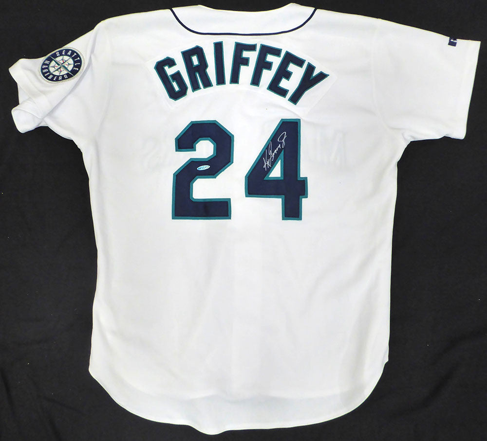 Seattle Mariners Ken Griffey Jr. Autographed White Authentic Russell Jersey UDA Holo #BAF95495