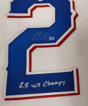 Texas Rangers Evan Carter Autographed White Nike Jersey "23 WS Champs" Beckett BAS QR #1W039286
