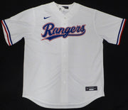 Texas Rangers Evan Carter Autographed White Nike Jersey "23 WS Champs" Beckett BAS QR #1W039286