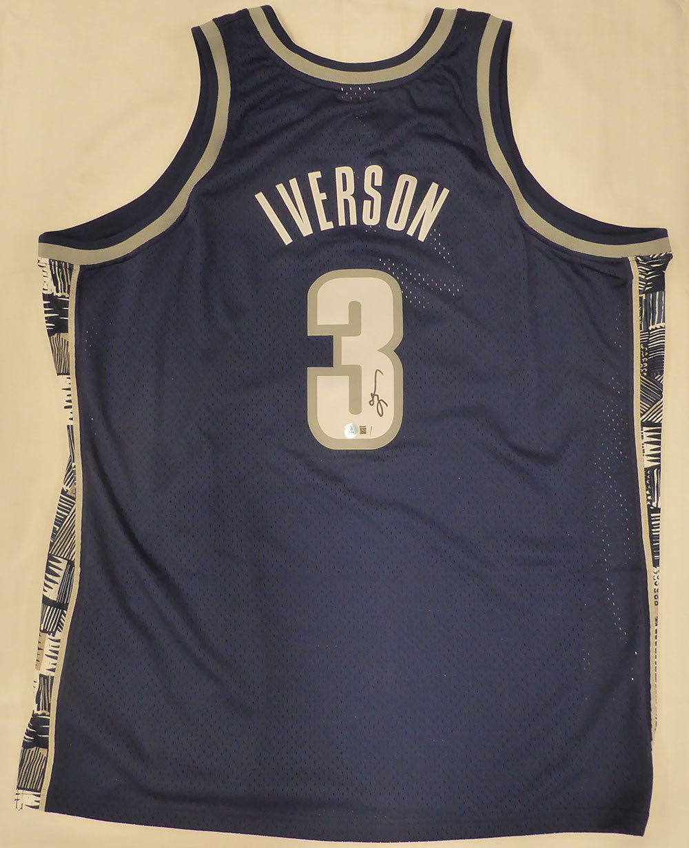 Georgetown Bulldogs Allen Iverson Autographed Blue Authentic Mitchell & Ness Jersey Beckett BAS QR #3W343401