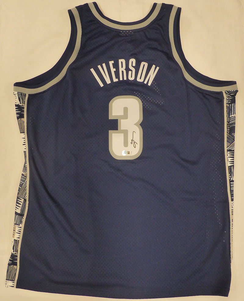 Georgetown Bulldogs Allen Iverson Autographed Blue Authentic Mitchell & Ness Jersey Beckett BAS QR #3W343401