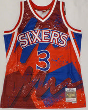 Phildelphia 76ers Allen Iverson Autographed Blue Authentic Mitchell & Ness Jersey (Smudged) Beckett BAS QR #3W343402