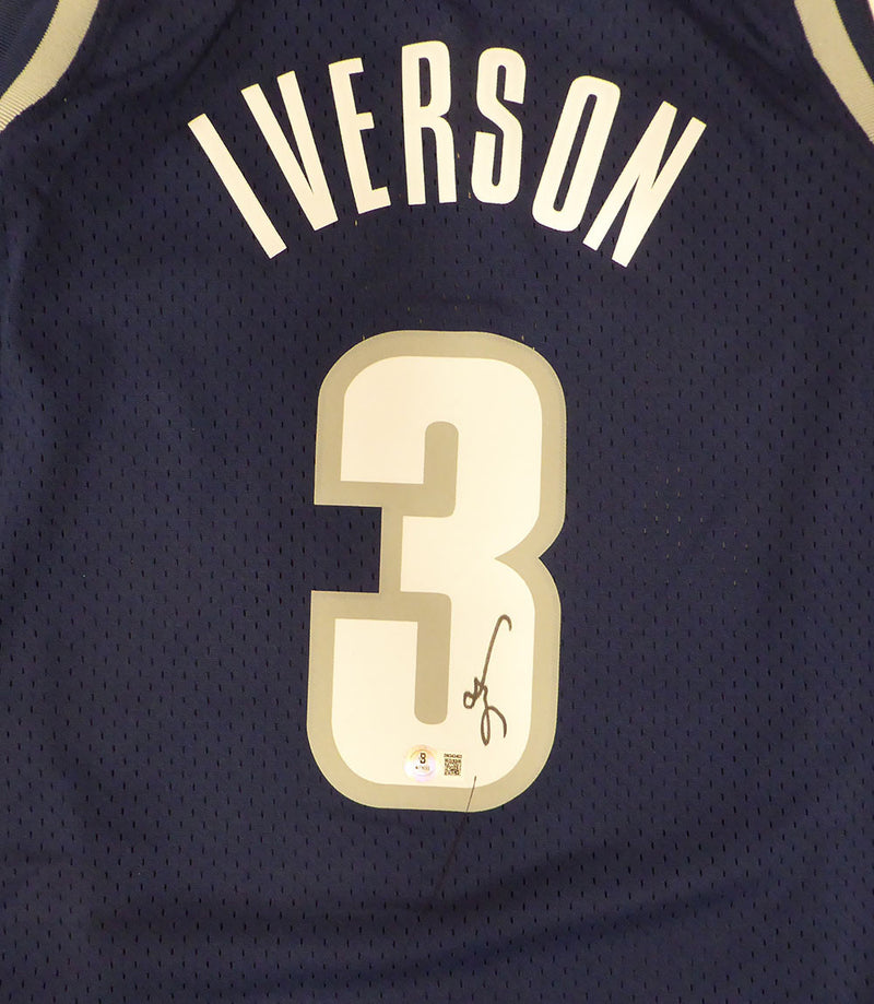 Georgetown Bulldogs Allen Iverson Autographed Blue Authentic Mitchell & Ness Jersey Beckett BAS QR #3W343403