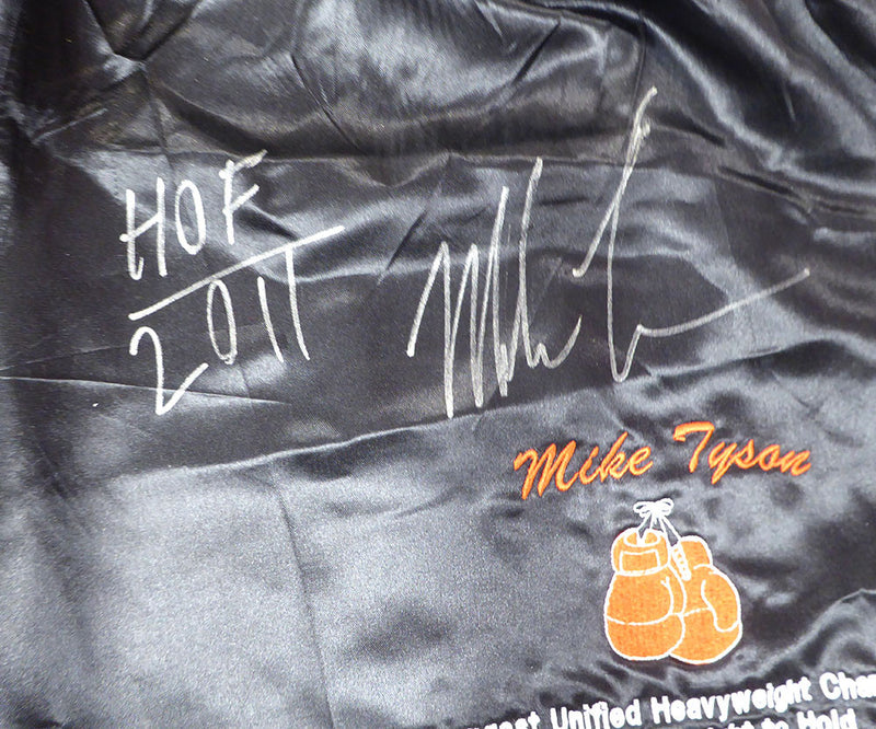Mike Tyson Autographed Black Trunks "HOF 2011" Beckett BAS QR #BU86956