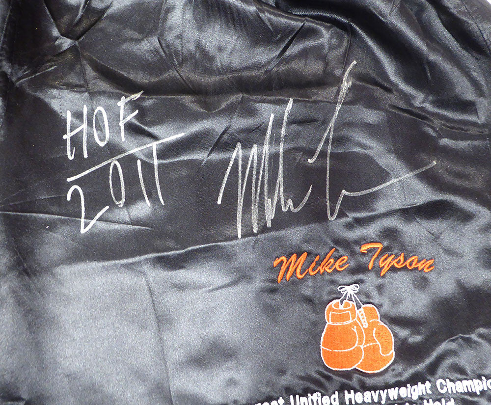 Mike Tyson Autographed Black Trunks "HOF 2011" Beckett BAS QR #BU86956