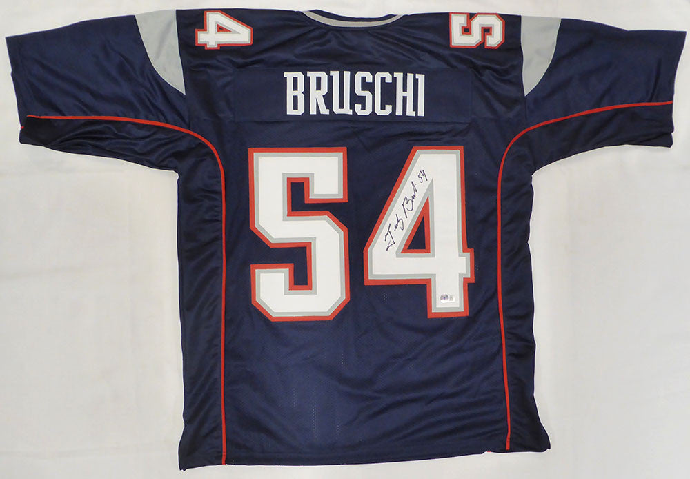 New England Patriots Teddy Bruschi Autographed Blue Jersey Beckett BAS QR #W959708
