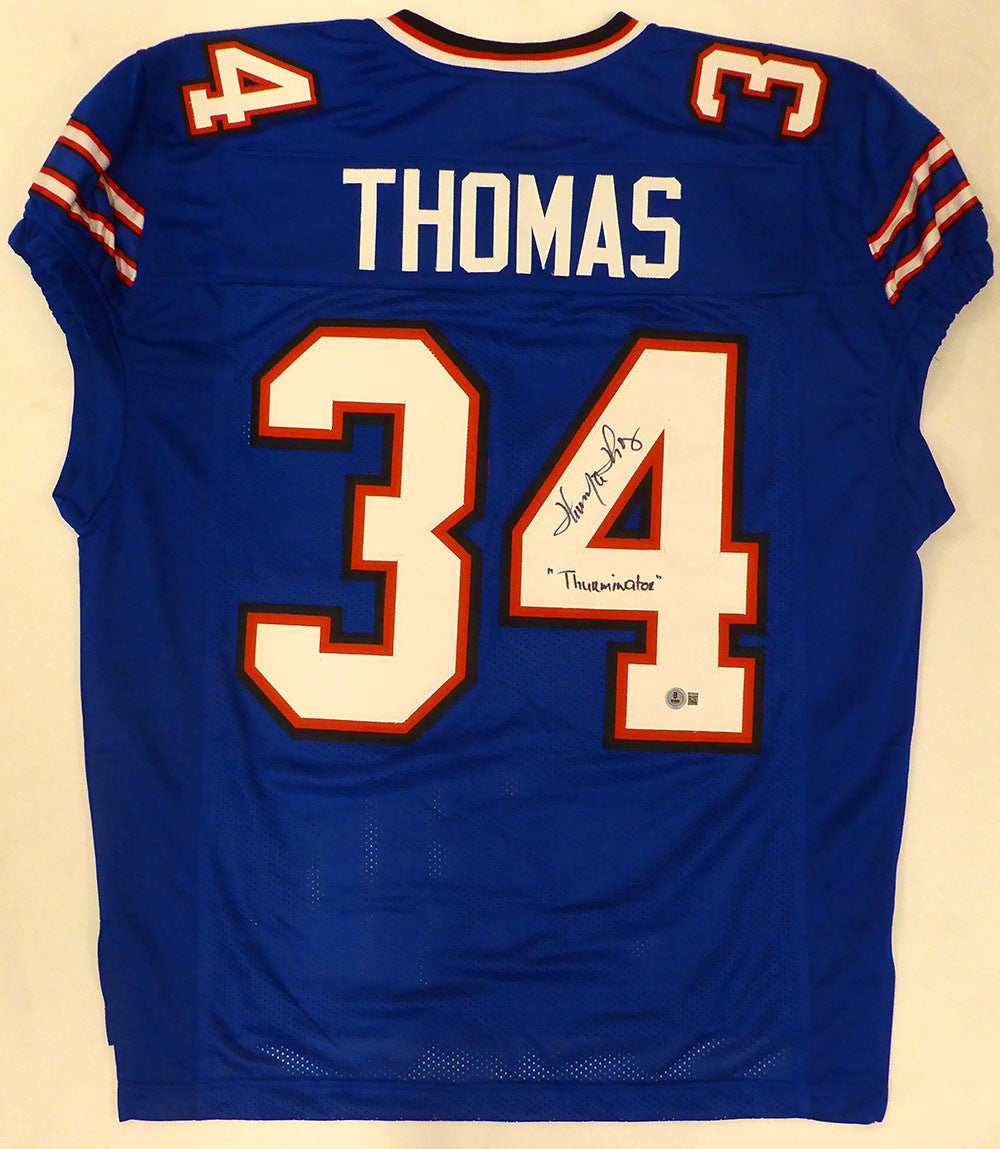 Buffalo Bills Thurman Thomas Autographed Blue Jersey "Thurminator" Beckett BAS QR #2W782530