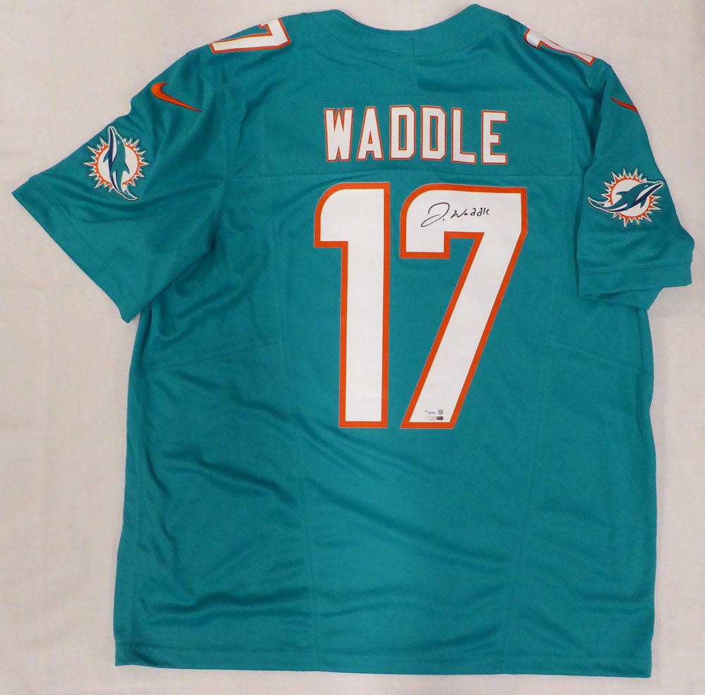Miami Dolphins Jaylon Waddle Autographed Teal Nike Jersey Fanatics Holo #DQ16444914