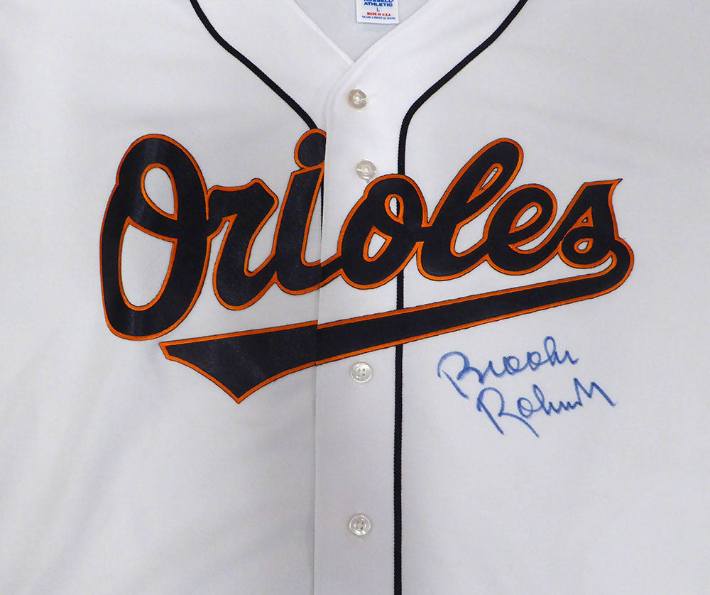 Baltimore Orioles Brooks Robinson Autographed White Russell Jersey Beckett BAS QR #BU86720