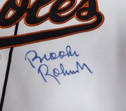 Baltimore Orioles Brooks Robinson Autographed White Russell Jersey Beckett BAS QR #BU86720