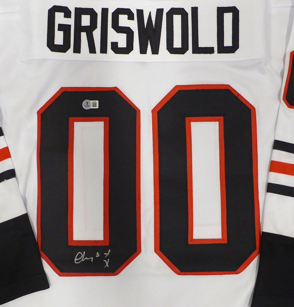 Christmas Vacation Chevy Chase Autographed White Jersey Clark Griswold Beckett BAS QR #BS70646