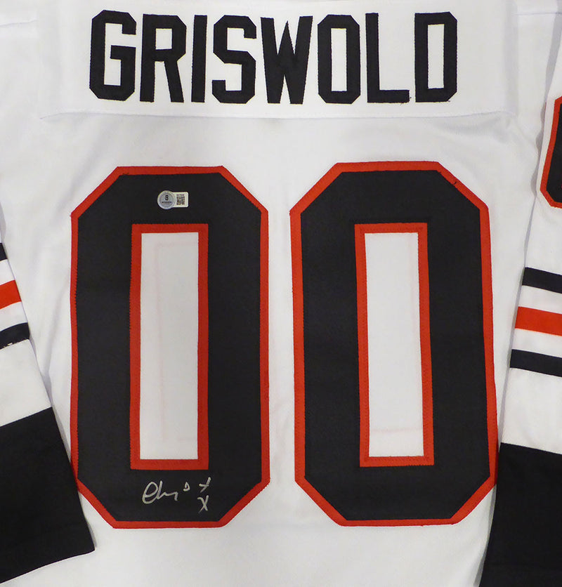 Christmas Vacation Chevy Chase Autographed White Jersey Clark Griswold Beckett BAS QR #BS70646