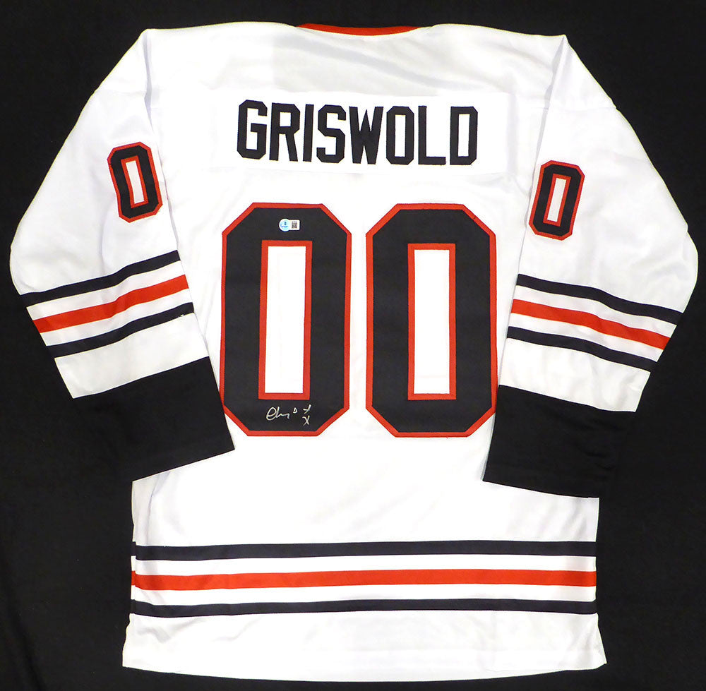 Christmas Vacation Chevy Chase Autographed White Jersey Clark Griswold Beckett BAS QR #BS70646