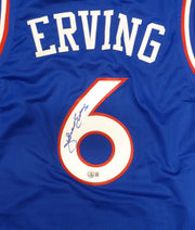 Philadelphia 76ers Julius Erving Autographed Blue Jersey Beckett BAS QR #BR49884