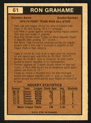 Ron Grahame Autographed 1975-76 WHA O-Pee-Chee Rookie Card #61 Houston Aeros SKU #151414
