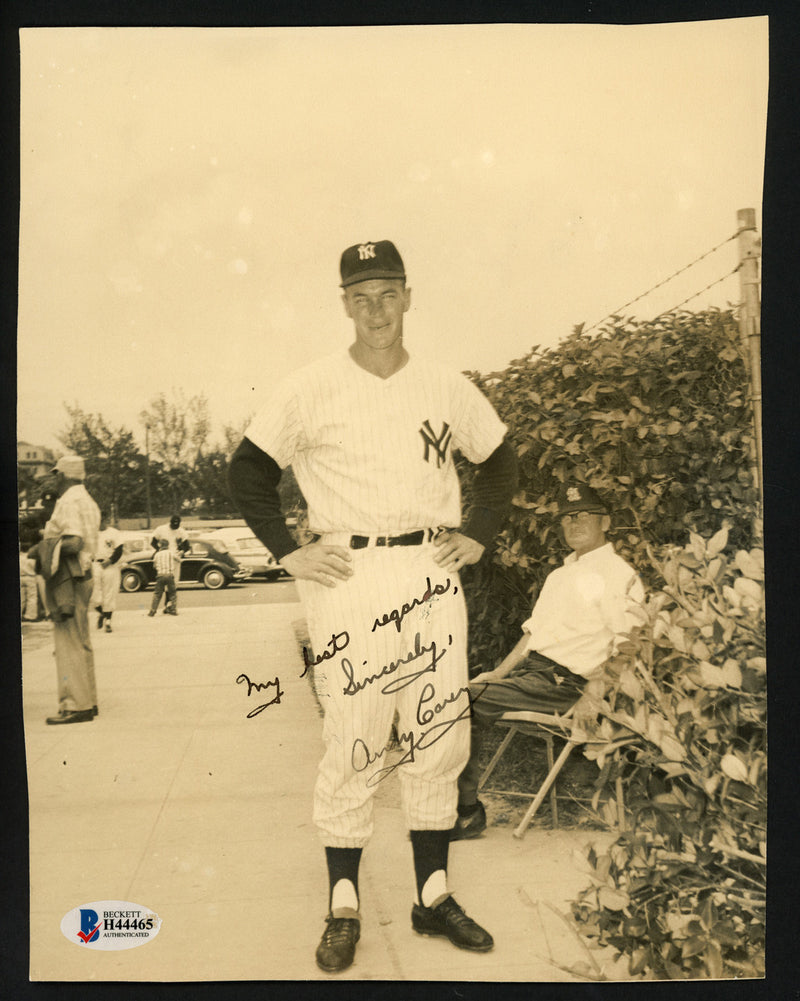 Andy Carey Autographed 7.5x9.5 Photo New York Yankees "My Best Regards, Sincerely" Vintage Beckett BAS #H44465