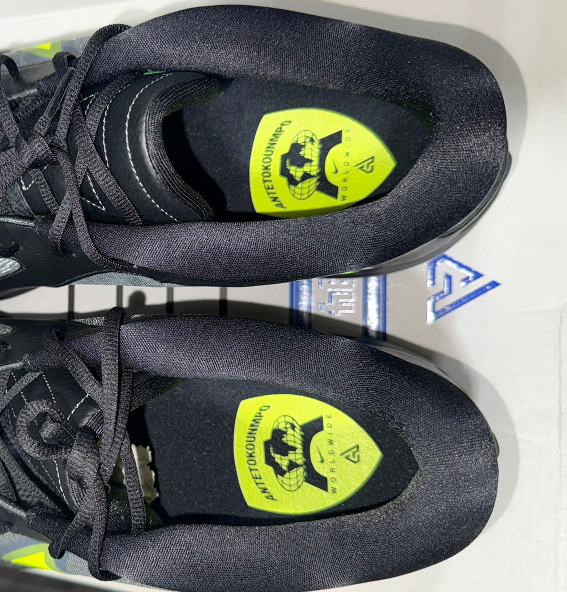 Giannis Antetokounmpo Autographed 2024 Player Exclusive (PE) Promo Black Nike Zoom Freak 6 Shoes Bucks Size 17 Beckett BAS Witness Stock #252735