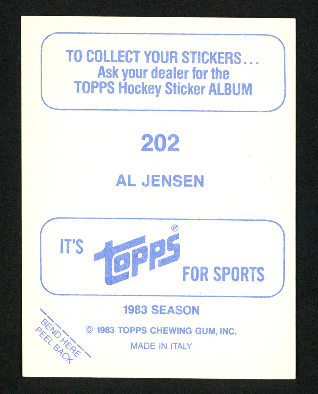 Al Jensen Autographed 1983-84 O-Pee-Chee Sticker Card #202 Washington Capitals SKU #153601
