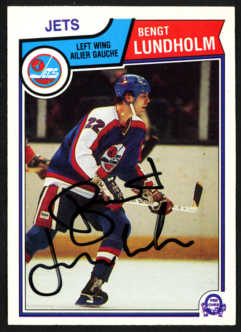 Bengt Lundholm Autographed 1983-84 O-Pee-Chee Card #387 Winnipeg Jets SKU #151386