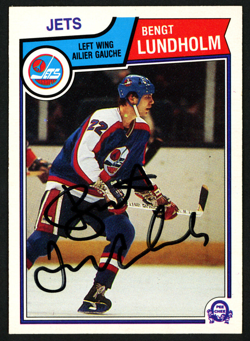 Bengt Lundholm Autographed 1983-84 O-Pee-Chee Card #387 Winnipeg Jets SKU #151385