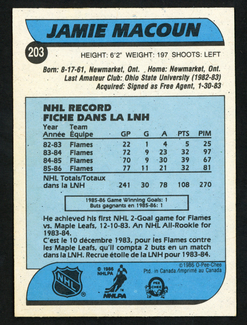 Jamie Macoun Autographed 1986-87 O-Pee-Chee Card #203 Calgary Flames SKU #152016