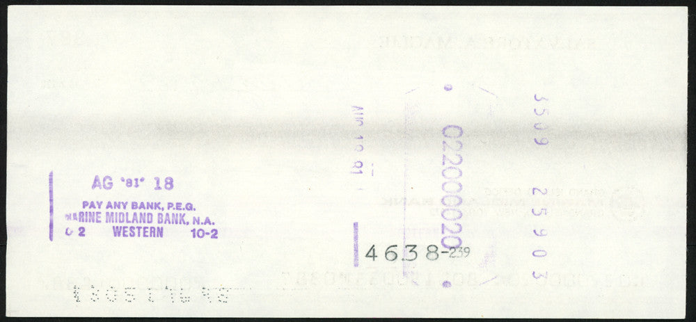 Sal Maglie Autographed 3x6 Check Brooklyn Dodgers, New York Yankees SKU #147867