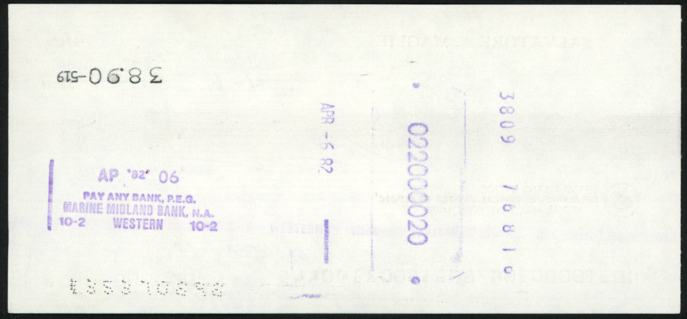 Sal Maglie Autographed 3x6 Check Brooklyn Dodgers, New York Yankees SKU #147868