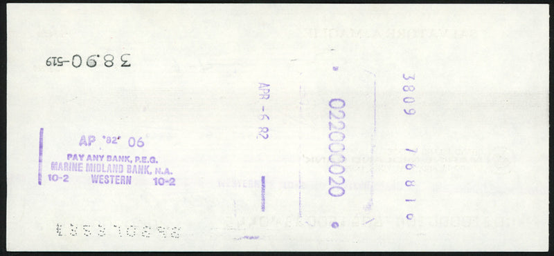 Sal Maglie Autographed 3x6 Check Brooklyn Dodgers, New York Yankees SKU #147868