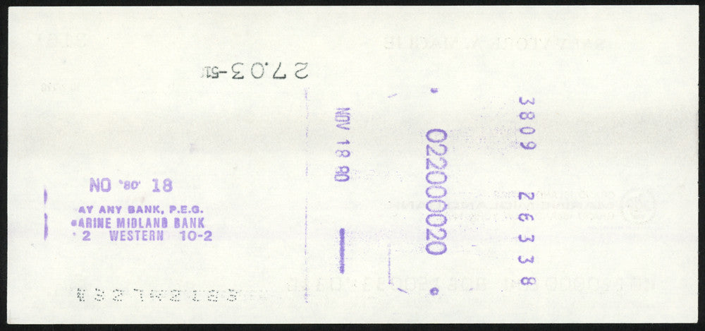 Sal Maglie Autographed 3x6 Check Brooklyn Dodgers, New York Yankees SKU #147869