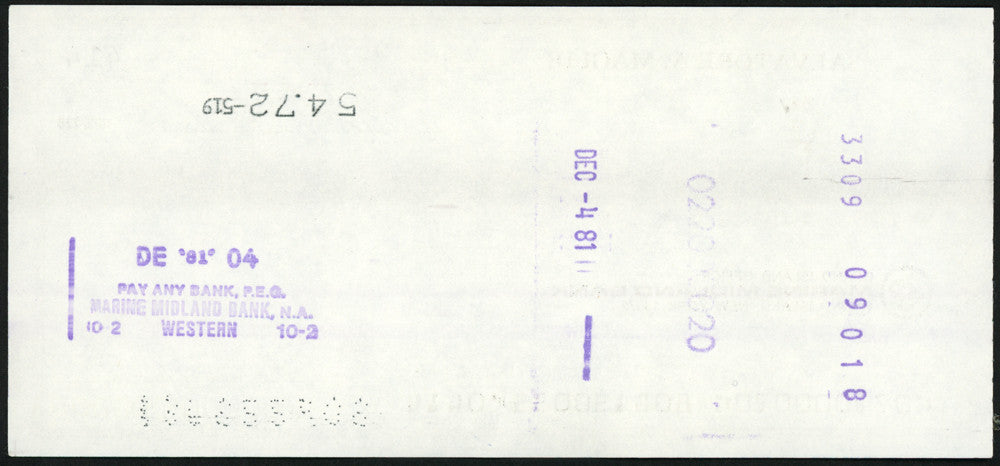 Sal Maglie Autographed 3x6 Check Brooklyn Dodgers, New York Yankees SKU #147871