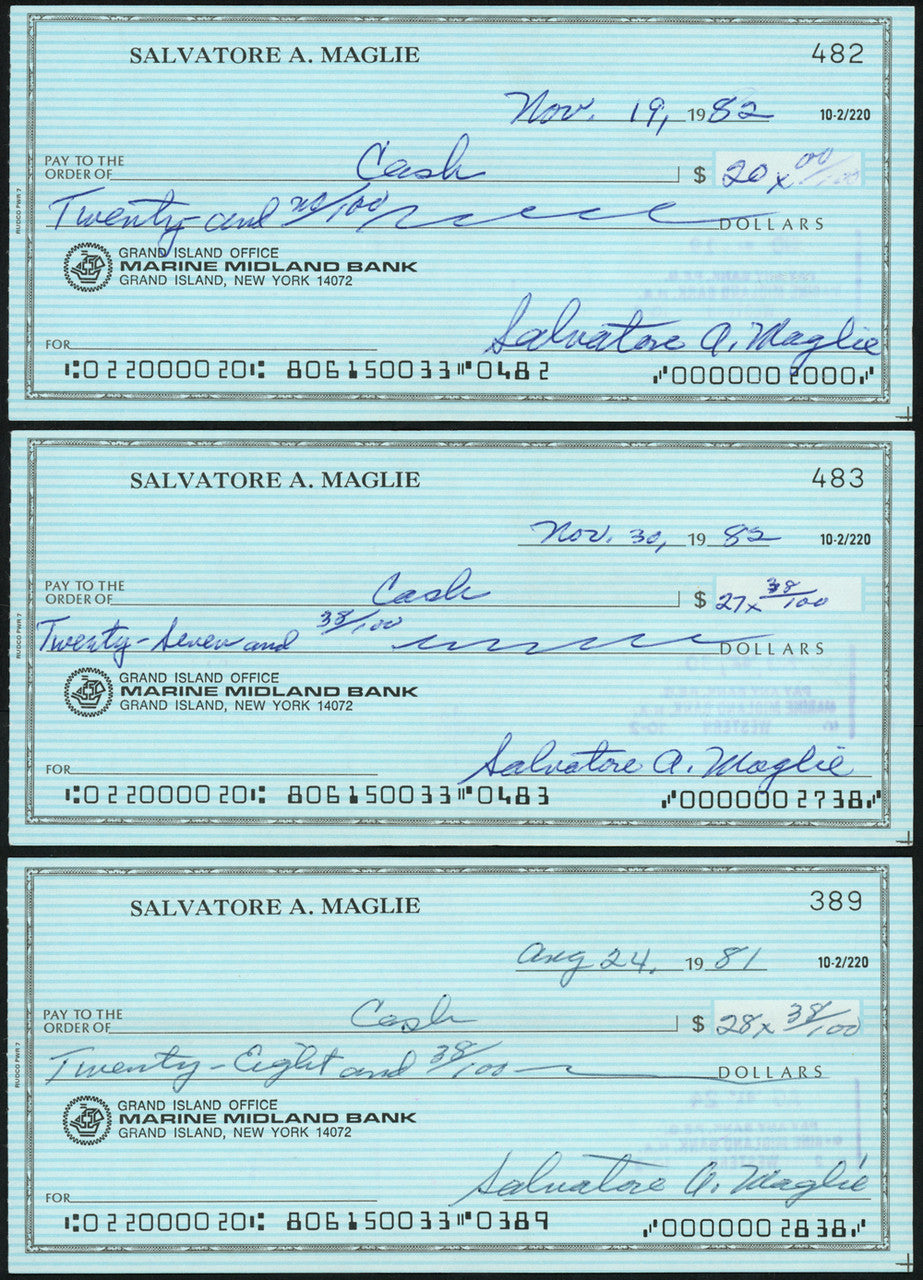 Sal Maglie Autographed 3x6 Check Brooklyn Dodgers, New York Yankees Lot Of 30 SKU #147841