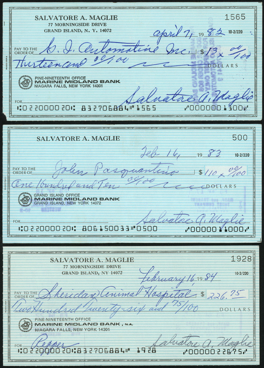Sal Maglie Autographed 3x6 Check Brooklyn Dodgers, New York Yankees Lot Of 30 SKU #147841