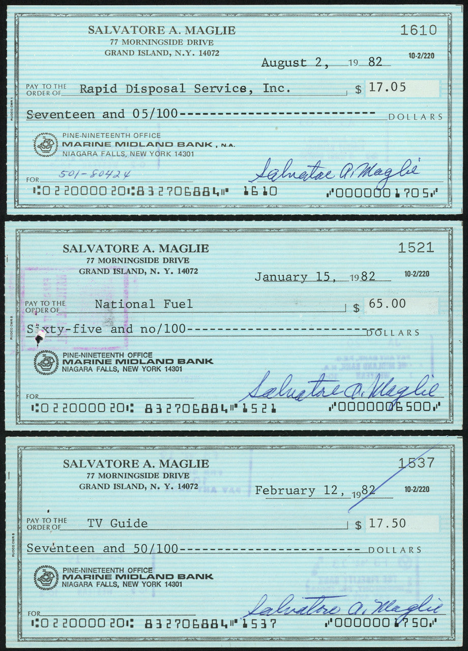 Sal Maglie Autographed 3x6 Check Brooklyn Dodgers, New York Yankees Lot Of 30 SKU #147841