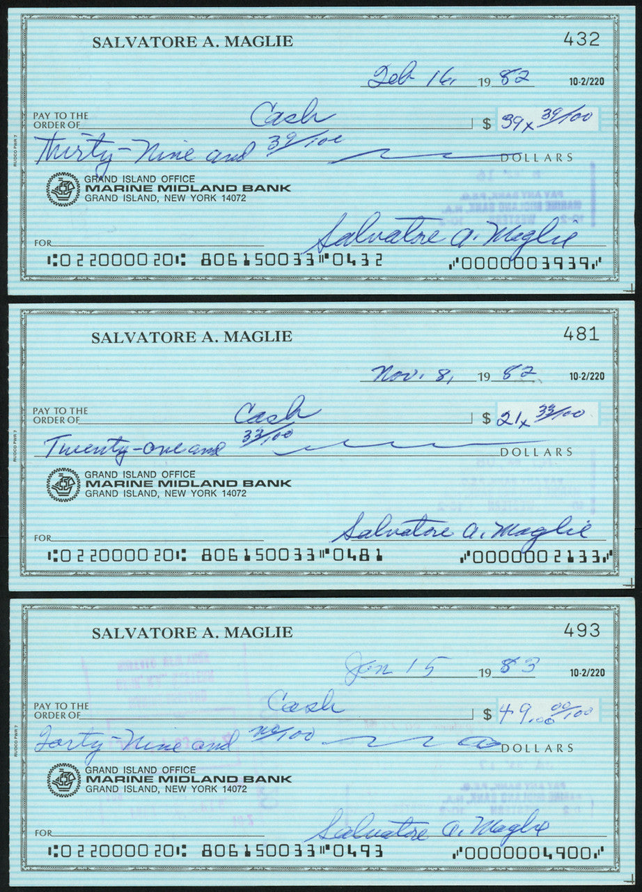 Sal Maglie Autographed 3x6 Check Brooklyn Dodgers, New York Yankees Lot Of 30 SKU #147841