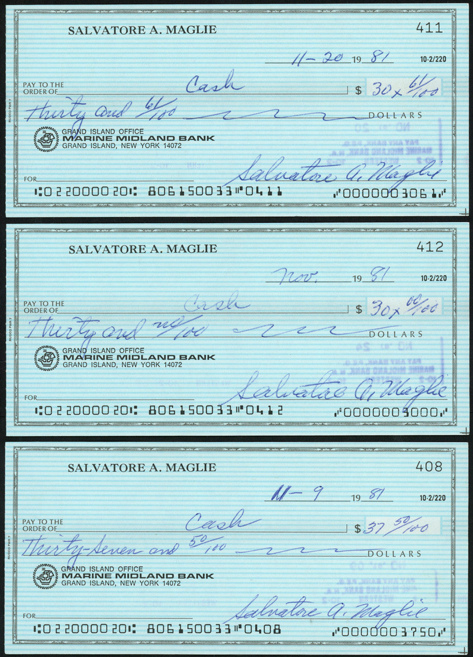 Sal Maglie Autographed 3x6 Check Brooklyn Dodgers, New York Yankees Lot Of 30 SKU #147841