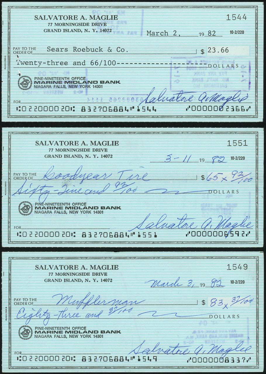 Sal Maglie Autographed 3x6 Check Brooklyn Dodgers, New York Yankees Lot Of 30 SKU #147841