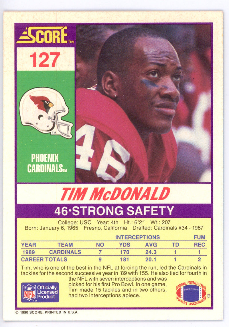 Tim McDonald Autographed 1990 Score Card #127 Phoenix Cardinals SKU #134707
