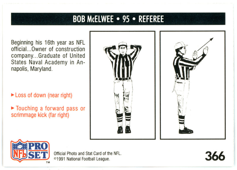 Bob McElwee Autographed 1991 Pro Set Card #366 NFL Official SKU #145994