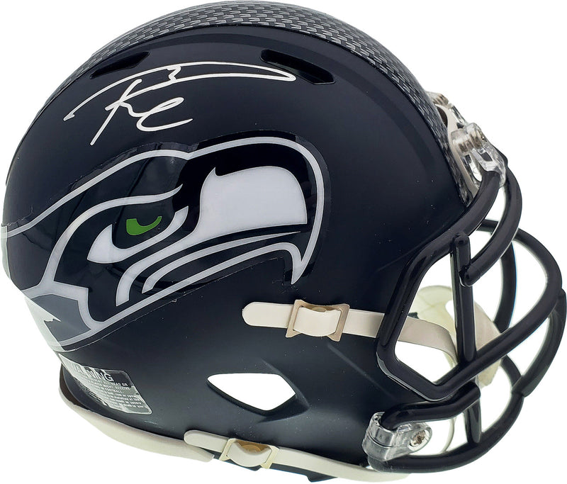 Russell Wilson Autographed Seattle Seahawks Speed Mini Helmet In Silver RW Holo Stock #71468