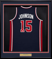 Magic Johnson Autographed Framed Blue All Star Jersey Beckett BAS Witness Stock #262549