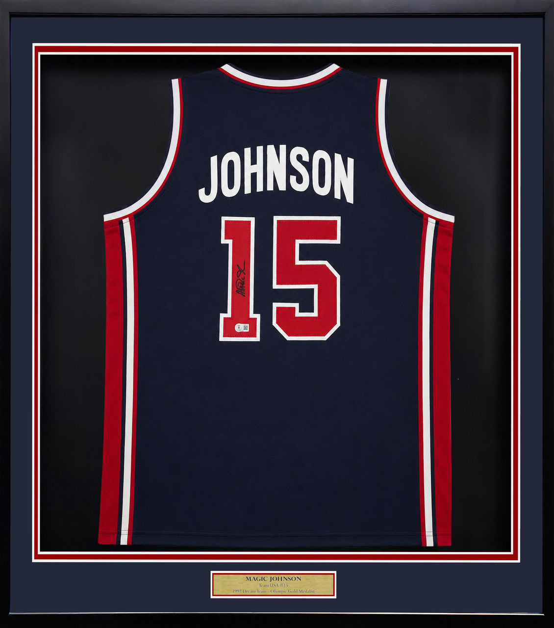 Magic Johnson Autographed Framed Blue All Star Jersey Beckett BAS Witness Stock #262549