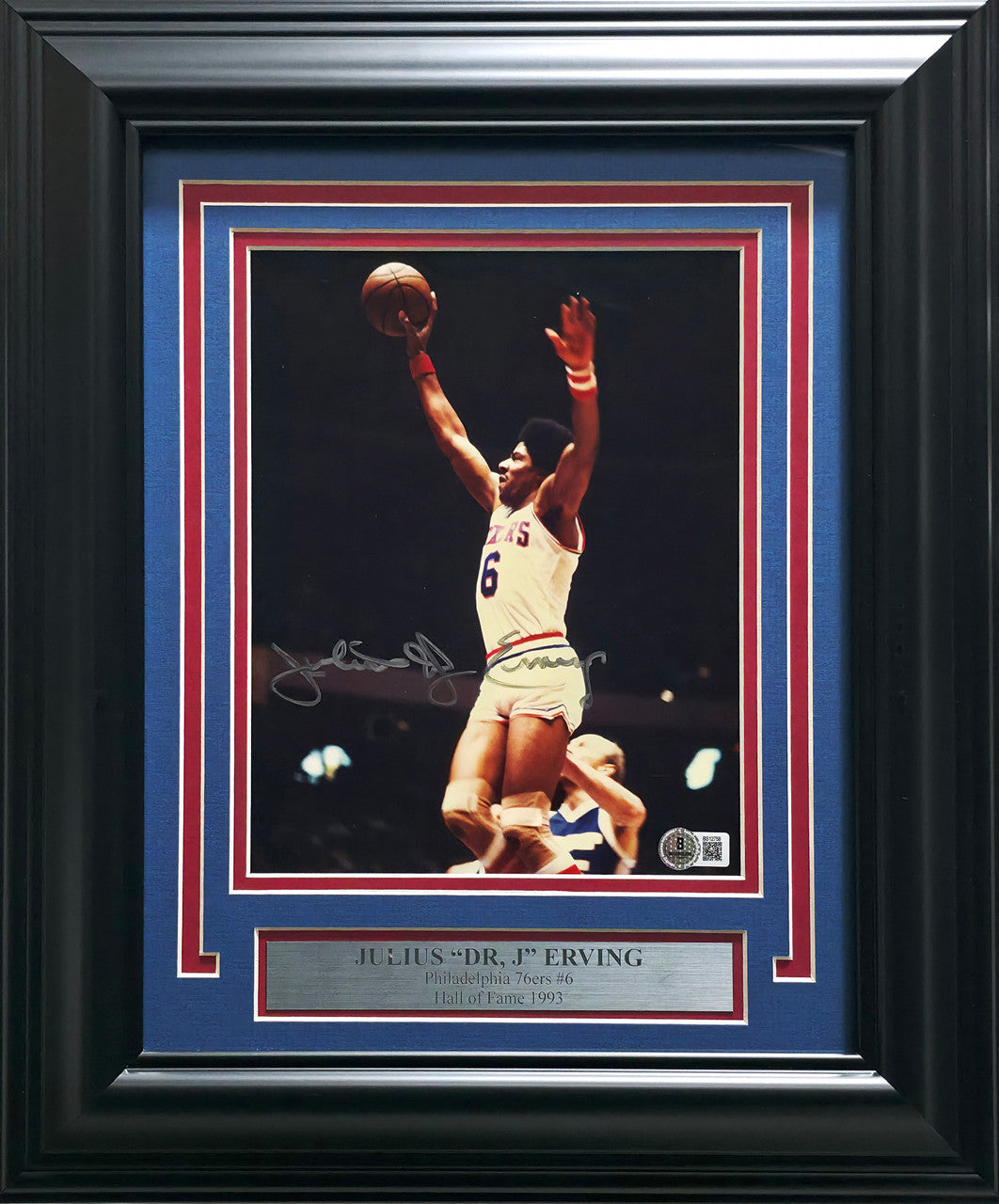 Julius "Dr. J" Erving Autographed Framed 8x10 Photo Philadelphia 76ers Beckett BAS #BS12758