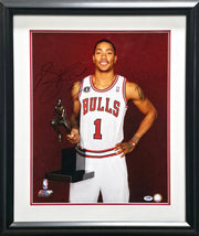 Derrick Rose Autographed Framed 16x20 Photo Chicago Bulls MVP Trophy PSA/DNA #4A07260